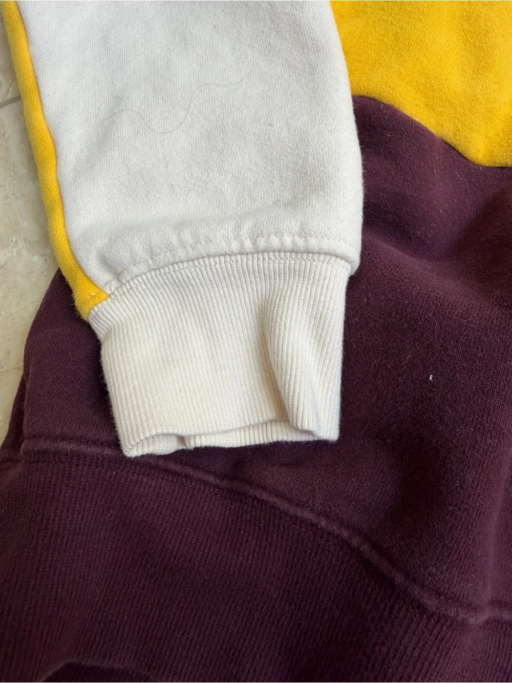 Aritzia TNA Colorblock Crewneck Sweater - Cream, Yellow & Maroon size XS